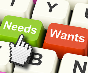 Image showing Needs Wants Computer Keys Show Necessities And Wishes