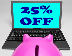 Image showing Twenty-Five Percent Off Laptop Means Online Shopping Save 25