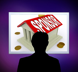 Image showing Sponsor On House Or Money Box Man Means Sponsoring Home