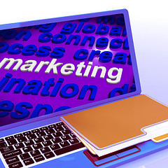 Image showing Marketing In Word Cloud Laptop Means Market Advertise Sales