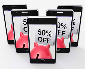 Image showing Fifty Percent Off Piggy Bank Shows 50 Half-Price Promotion