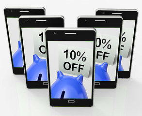 Image showing Ten Percent Off Piggy Bank Phone Means Save 10