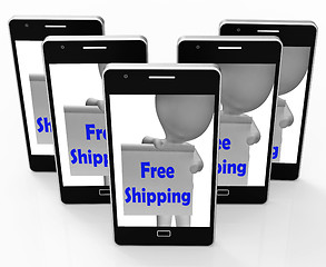 Image showing Free Shipping Sign Phone Means Product Shipped At No Cost