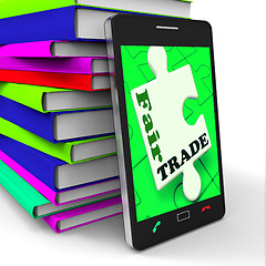 Image showing Fair Trade Smartphone Shows Purchasing Ethical Fairtrade Goods