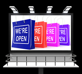 Image showing We\'re Open Shopping Sign Shows New Store Launch