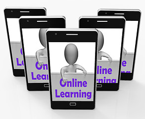 Image showing Online Learning Sign Phone Means E-Learning And Internet Courses