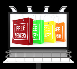 Image showing Free Delivery Shopping Sign Showing No Charge Or Gratis To Deliv