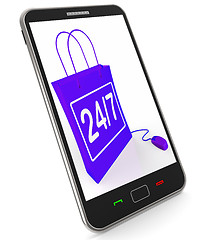 Image showing Twenty-four Seven Bag Represents Online Shopping Availability