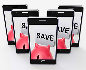 Image showing Save Piggy Bank Phone Shows Product Discounts And Bargains