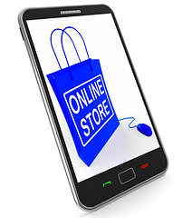 Image showing Online Store Bag Represents Internet Commerce and Selling