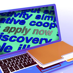 Image showing Apply Now Word Cloud Laptop Shows Work Job Applications