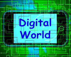 Image showing Digital World On Phone Means Connection Internet Web