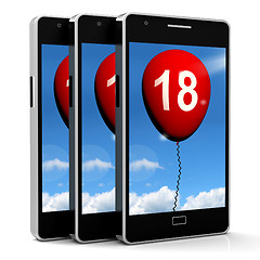 Image showing Balloon Phone Represents Eighteenth Happy Birthday Celebration