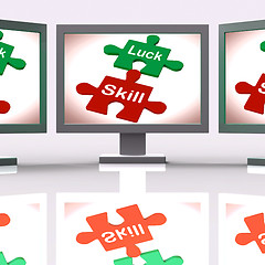 Image showing Luck Skill Puzzle Screen Means Competent Or Fortunate