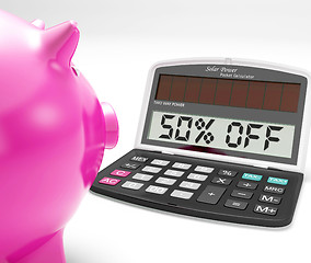 Image showing Fifty Percent Off Calculator Means Half-Price Promotions