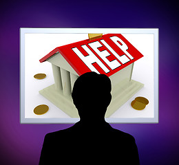 Image showing Help on House Or Money Box Man Means Loan Assistance