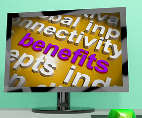 Image showing Benefits Word Cloud Screen Shows Advantage Reward Perk