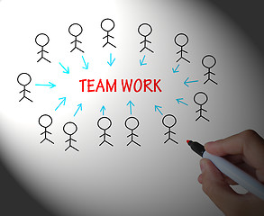 Image showing Teamwork Stick Figures Shows Working As A Team