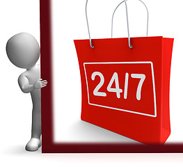 Image showing Twenty Four Seven Shopping Sign Shows Open 24/7