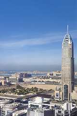 Image showing Downtown Dubai. Skyscrapers and road