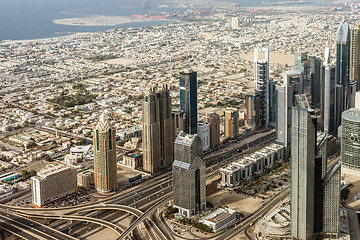 Image showing Downtown Dubai. Skyscrapers and road