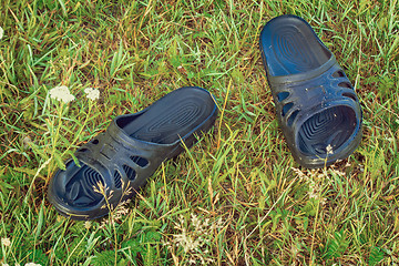 Image showing Shoes for beach activities on the river, in the countryside.