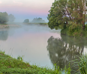 Image showing Early foggy morning and a small river.