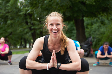 Image showing jogging people group stretching