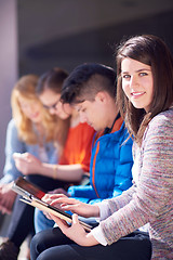 Image showing students group working on school  project  together