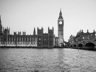 Image showing Black and white Houses of Parliament in London