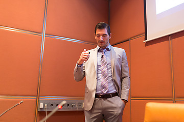 Image showing Speaker giving talk at Business Conference.