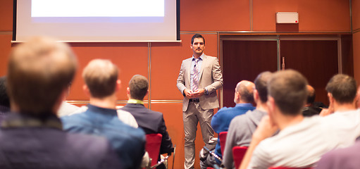 Image showing Speaker Giving a Talk at Business Meeting.