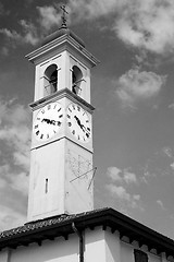 Image showing ancien clock tower in italy europe old  stone and bell