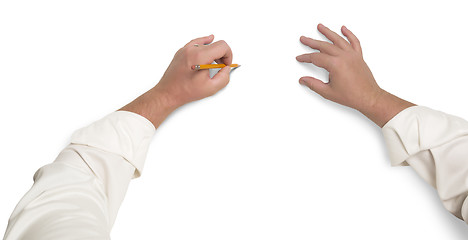 Image showing Male Hands Sketching With Pencil on White