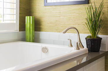 Image showing New Modern Bathtub, Faucet and Subway Tiles