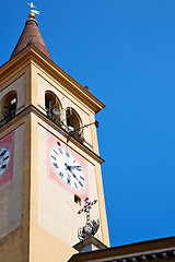 Image showing ancien clock tower in italy europe old  stone and bell