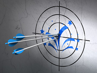 Image showing Holiday concept: arrows in Fireworks target on wall background