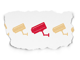 Image showing Safety concept: cctv camera icon on Torn Paper background