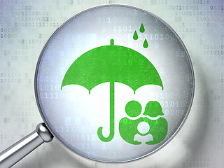 Image showing Privacy concept: Family And Umbrella with optical glass on digital background