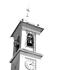 Image showing ancien clock tower in italy europe old  stone and bell