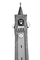 Image showing ancien clock tower in italy europe old  stone and bell