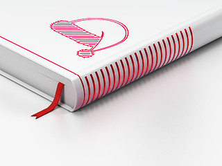 Image showing Holiday concept: closed book, Christmas Hat on white background