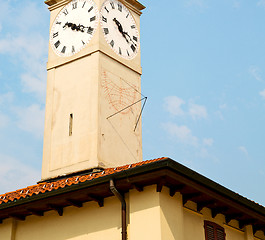 Image showing ancien clock tower in italy europe old  stone and bell