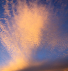 Image showing sunrise in the colored sky white soft clouds and abstract backgr