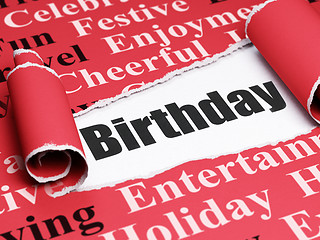 Image showing Holiday concept: black text Birthday under the piece of  torn paper