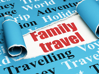 Image showing Vacation concept: red text Family Travel under the piece of  torn paper