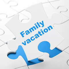 Image showing Tourism concept: Family Vacation on puzzle background