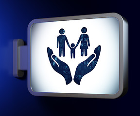 Image showing Insurance concept: Family And Palm on billboard background