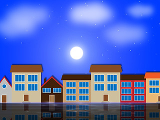 Image showing Moon Houses Shows Night Time And Apartment