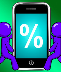 Image showing Percent Sign On Phone Displays Percentage Discount Or Investment